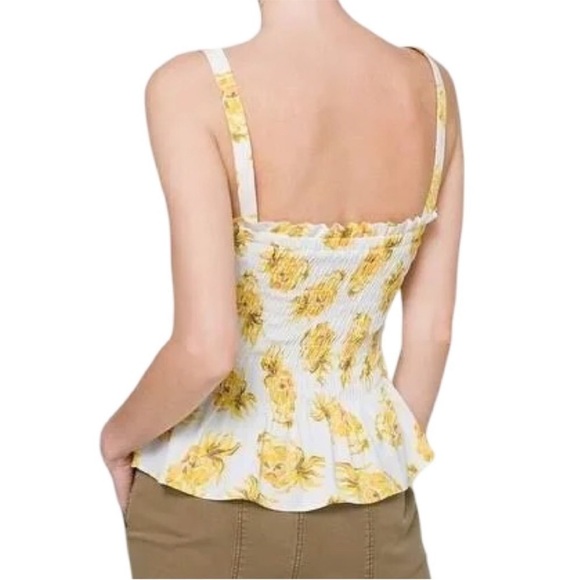 White House Black Market (WHBM) Yellow Pineapple Print Smocked Top - Picture 3 of 7